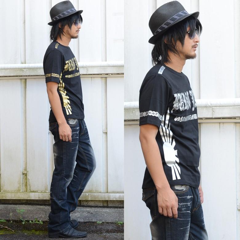 CHRYSOMALLON ストリート 丸首 ロゴ 半袖 Tシャツ 送料関税込 メンズ 半袖Tシャツ カットソー 手錠 クルーネック 丸首 英字