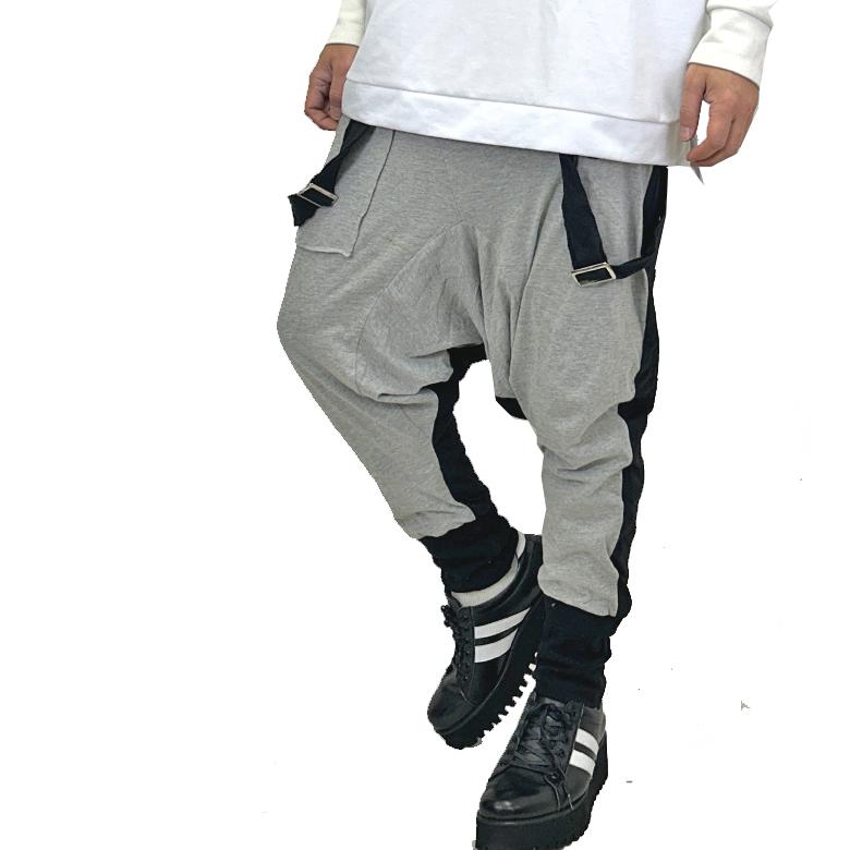 閉店セール】サスペンダー付き バルーン切替 サルエル ジョガーパンツ