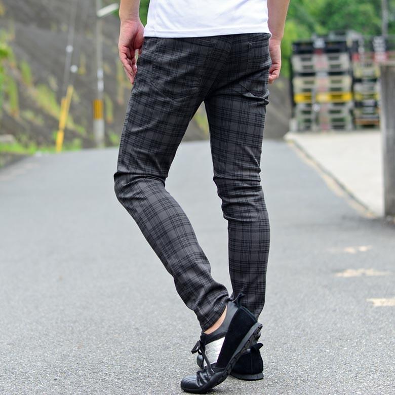 閉店セール】ストライプ柄 ＆ チェック柄 美脚 ストレッチ スキニー