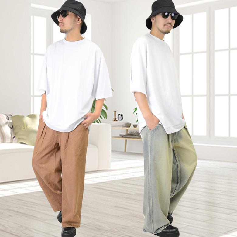 メンズ ワイド デニムパンツ ジーンズ ワンタック ブラック メンズ ワイド デニムパンツ ジーンズ ワンタック ブラック