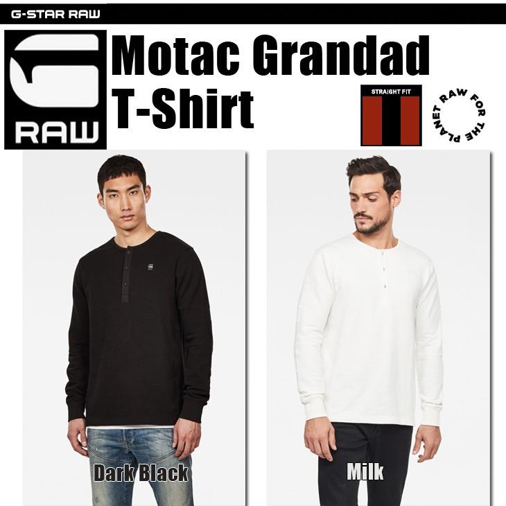 G-STAR RAW (ジースターロゥ) Motac Grandad T-Shirt (モタック おじいちゃん Tシャツ) 3D ストレート バイカーヘンリーロンTシャツ｜giamb