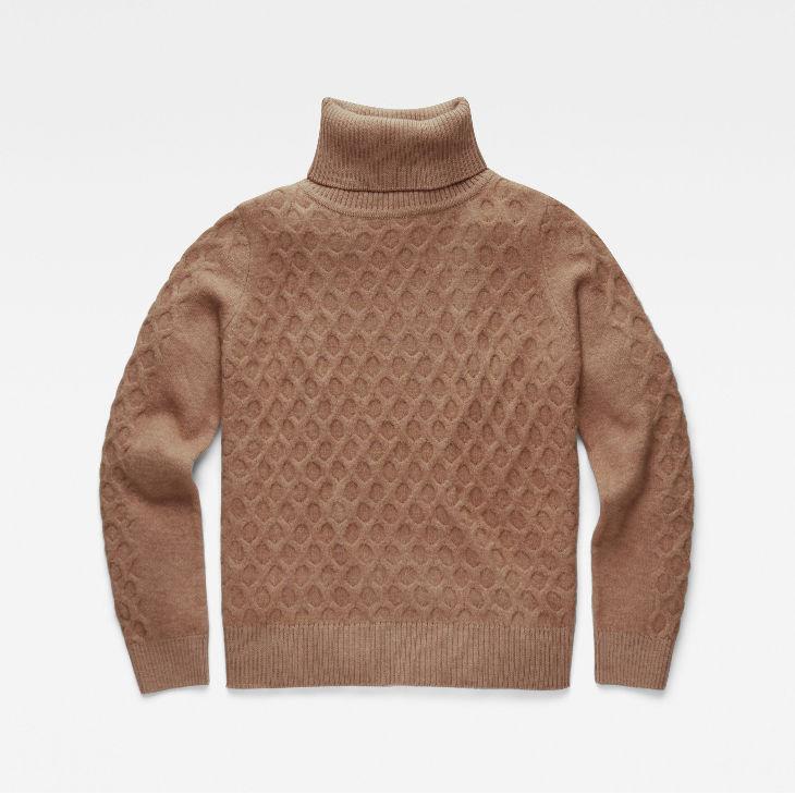 正規取扱店舗 G-STAR RAW (ジースターロゥ) CABLE TURTLE KNIT(ケーブルタートルニット ) ルーズフィット タートルネック セーター