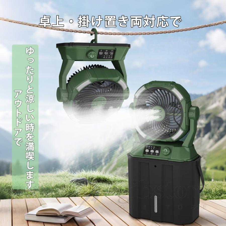 USB充電式ミストファン 屋内・屋外両用 自動首振り LEDライト付き 2025新登場 扇風機 キャンプ扇風機 ミストファン 20000mAh 超長