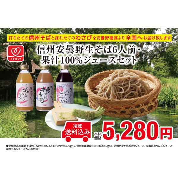 お中元　プレゼント　信州そば　生めん　打ちたて　信州安曇野生そば6人前・果汁100％ジュースセット | 