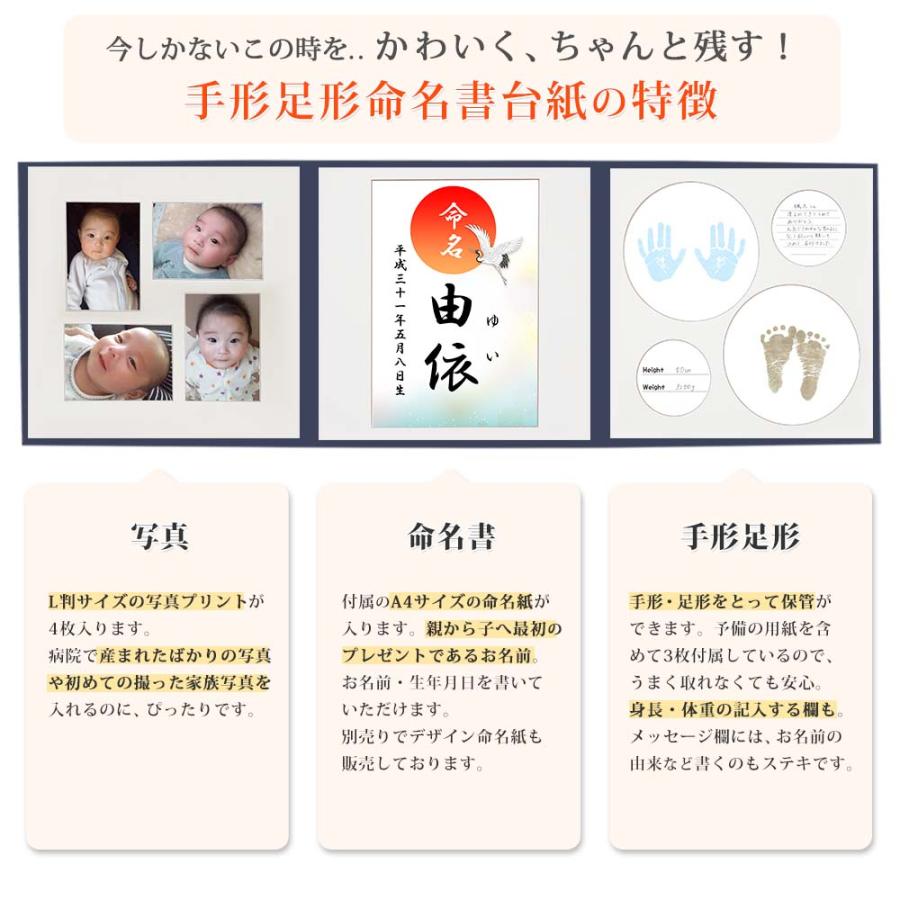 命名書 台紙 手形 足形 赤ちゃん 写真 お名前がすべて入る【まり 
