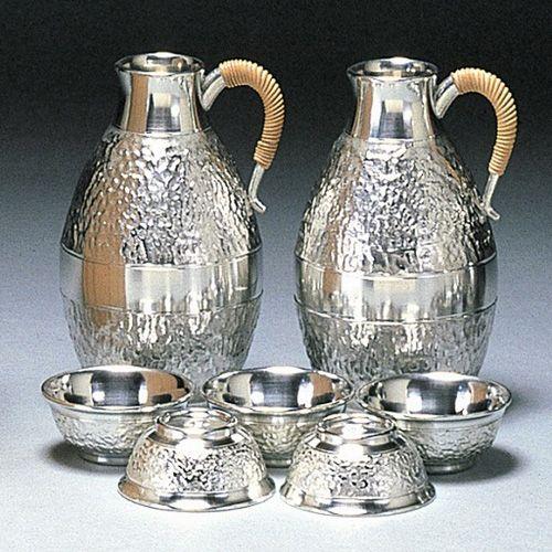 伝統工芸 / 大阪錫器 ) 中酒器 白岩目 平足 ピューター 酒 日本製 工芸