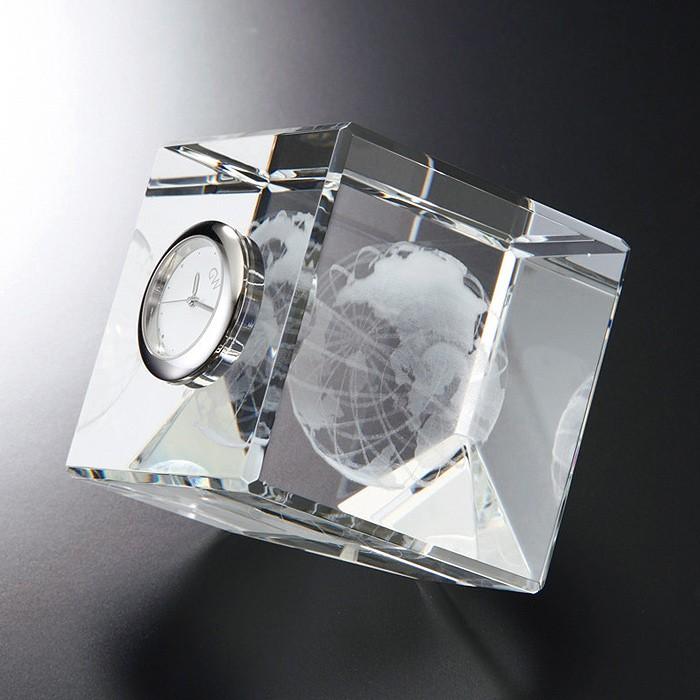 グラスワークス / ナルミ ) 3Dアース キューブクロック ガラス 時計