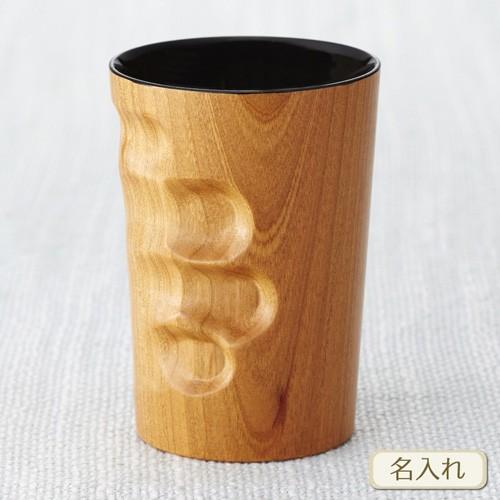 マギーカップ ( 手形入り オーダーマグカップ / 木肌 ( 外 ) 黒拭漆 ( 内 ) / 底面に名前入り ) 手形 ベビー 出産祝い 記念品 ネーム入り