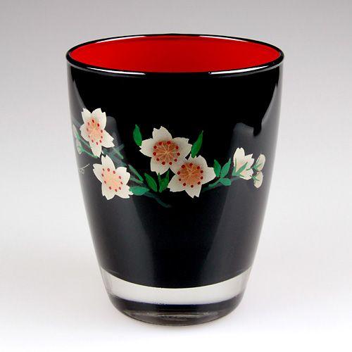会津塗 / ガラス漆グラスさくら ( 黒 蒔絵 斉藤恒緒 ) タンブラー 漆