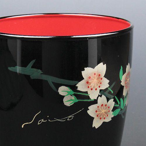 会津塗 / ガラス漆グラスさくら ( 黒 蒔絵 斉藤恒緒 ) タンブラー 漆