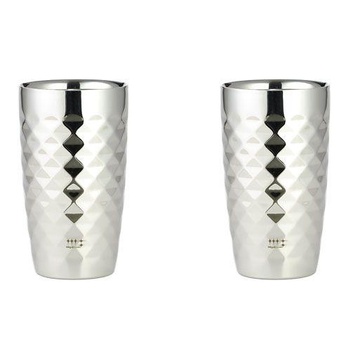 磨き屋シンジケート / ２重ビアタンブラー370ml ( ダイヤモンドカット仕上げ ) ペア ビールグラス ステンレス 職人技