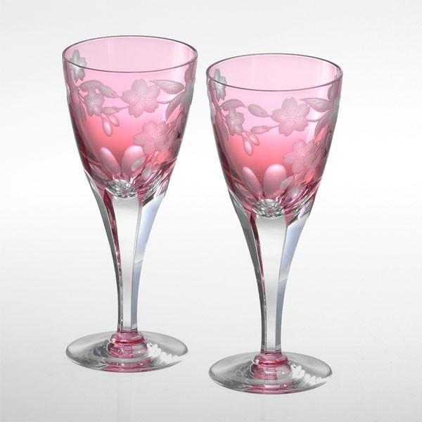春のコレクション カガミクリスタル グラヴィール彫刻 桜  ペアワイングラス その他食器、カトラリー