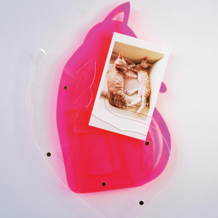 猫ちゃんシルエットのかわいいアクリルミニフォトフレーム ネオン