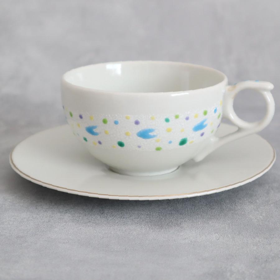 九谷焼 九谷焼ティーカップ＆ソーサー 花うららライン／ブルー : 九谷