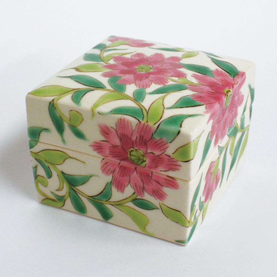 九谷焼 九谷焼陶箱 作家 中川 眞理子 花唐草 ピンク・黄色・青 3色