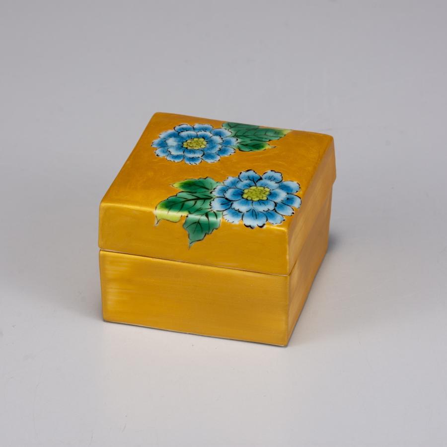 九谷焼陶箱 作家 中川 眞理子 金 牡丹／花 升 小物入れ アクセサリー入れ_1