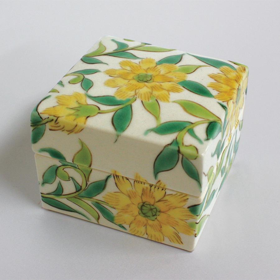 九谷焼 九谷焼陶箱 作家 中川 眞理子 花唐草 ピンク・黄色・青 3色