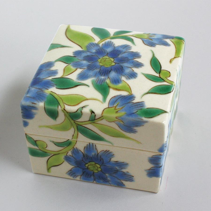 九谷焼 九谷焼陶箱 作家 中川 眞理子 花唐草 ピンク・黄色・青 3色