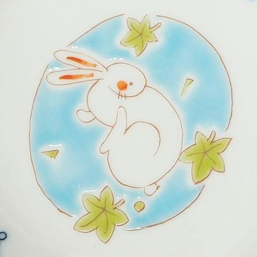 九谷焼 4寸瓔珞小鉢揃 うさぎ五彩 ：美山窯 5枚揃え うさぎ 動物