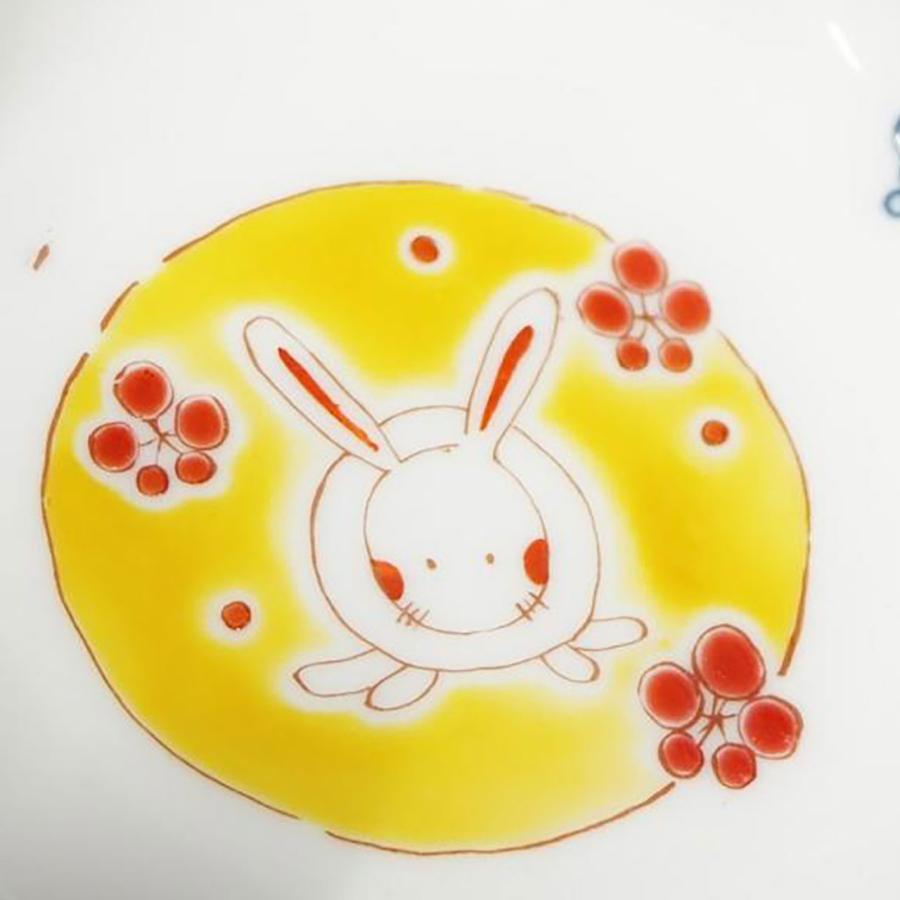 九谷焼 4寸瓔珞小鉢揃 うさぎ五彩 ：美山窯 5枚揃え うさぎ 動物