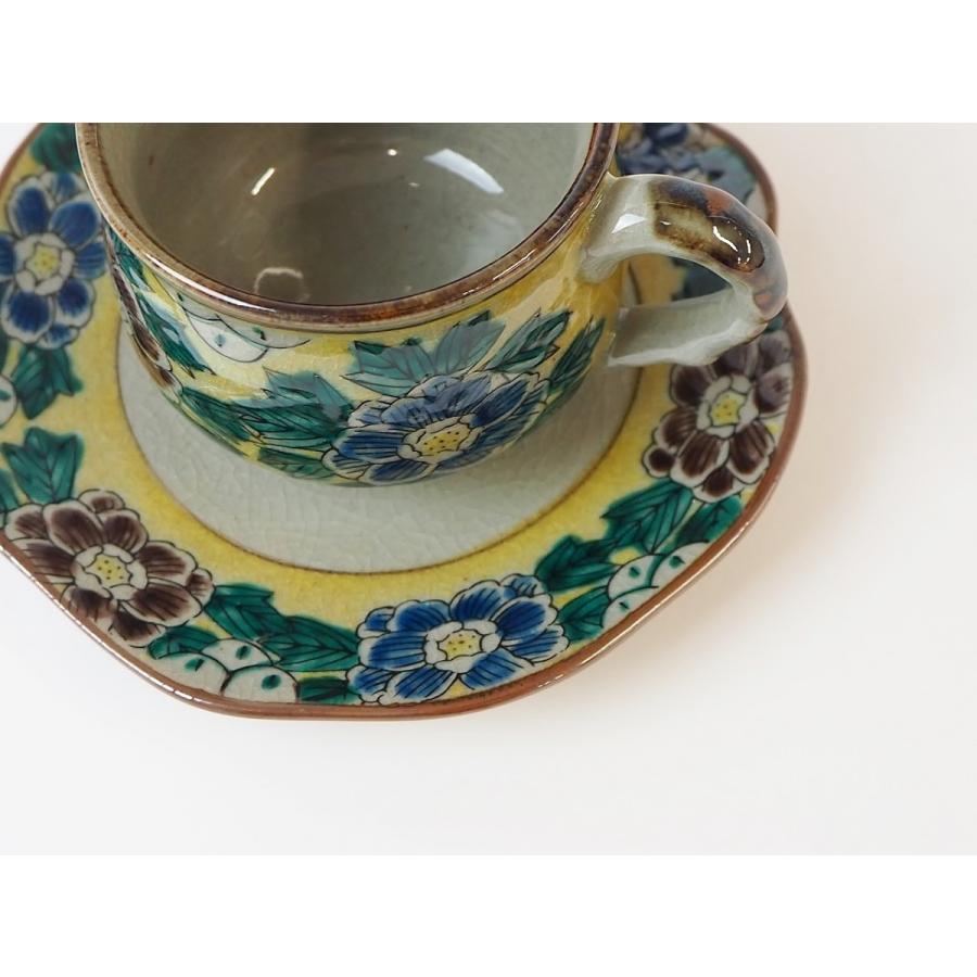 九谷焼　コーヒーカップ　谷口製 九谷焼 カップ＆ソーサー ねこと植物（黒） – ボリス雑貨店