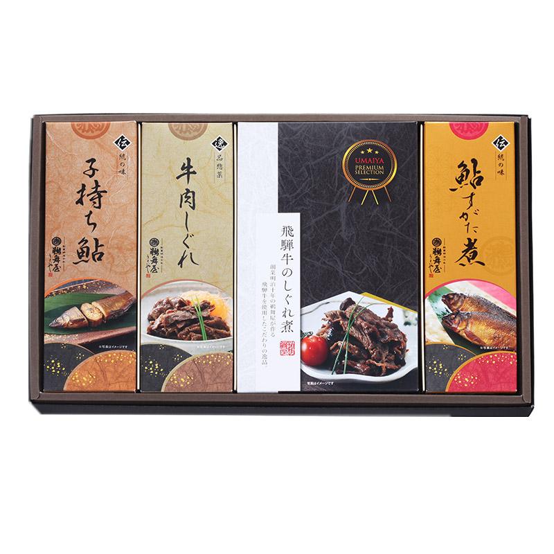 鵜舞屋 老舗の味物語 4種 和食 惣菜 老舗 鮎 佃煮 つくだに つくだ煮 飛騨牛 しぐれ煮 すがた煮 詰め合わせ ご飯のお供 送料無料 ...
