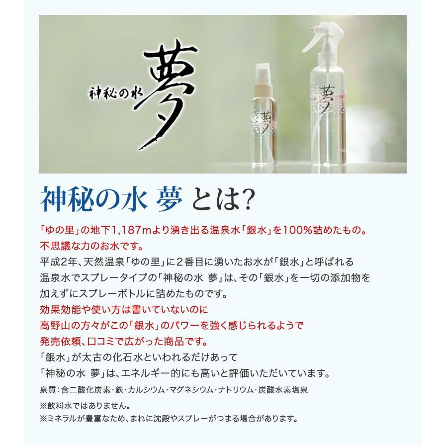 ゆの里温泉水 神秘の水 夢 100ml 水 スプレー 和歌山温泉水 天然温泉水