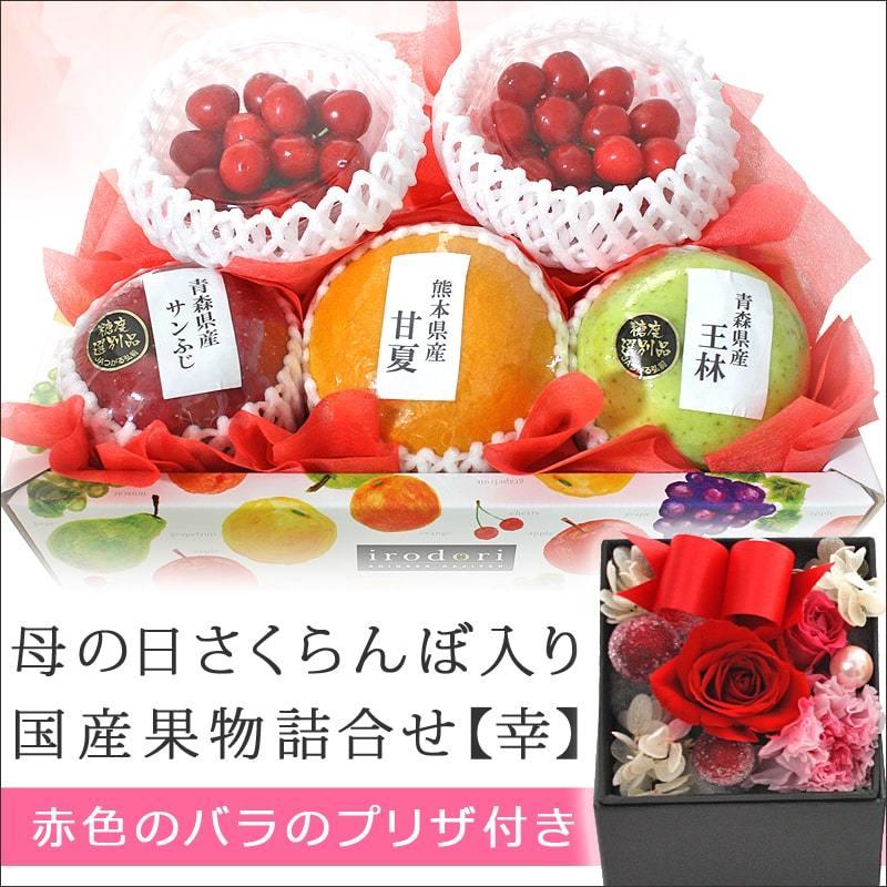 日本に 果物 名入れのし付きフルーツギフト 母の日 詰め合わせ 詰め合わせ 果物 フルーツギフト プリザーブドフラワー 赤いバラの花付き 母の日さくらんぼ入り国産果物詰合せ 幸 ギフト 母の日 予約 フルーツ Gestisae Net