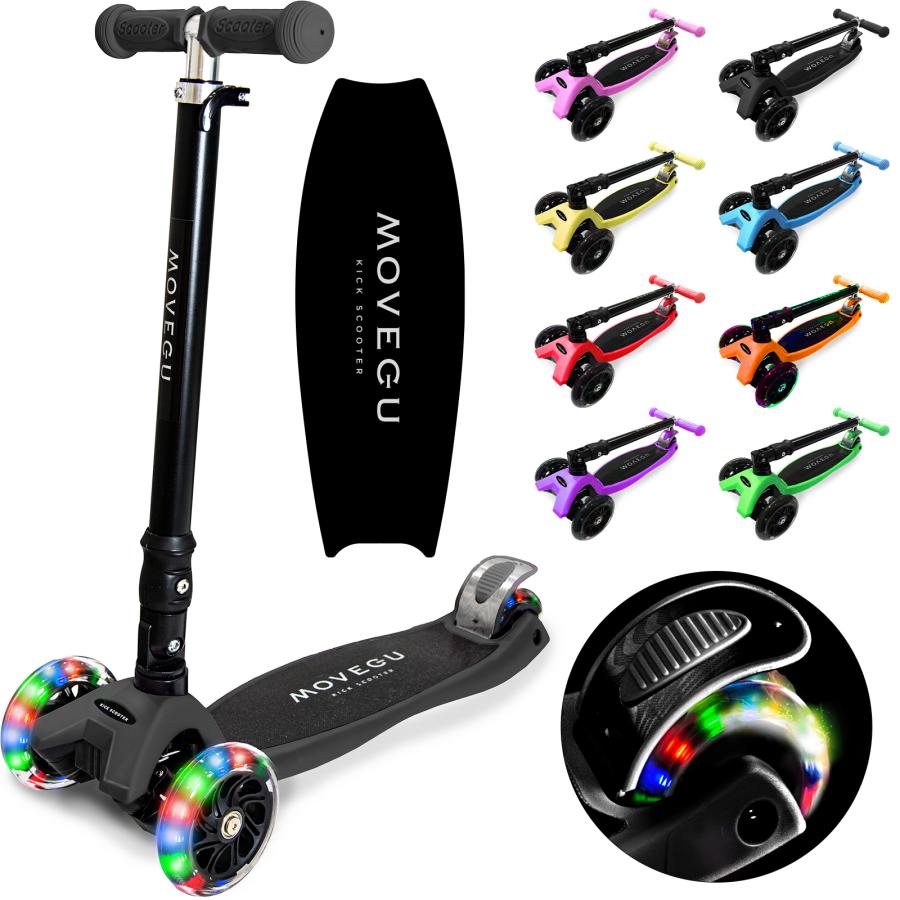 【美品】3輪キックボード グレー チェッカー柄 子供用 キッズ スケーター MOVEGU キックボード 子供 ブレーキ付き 3輪 キックスクーター