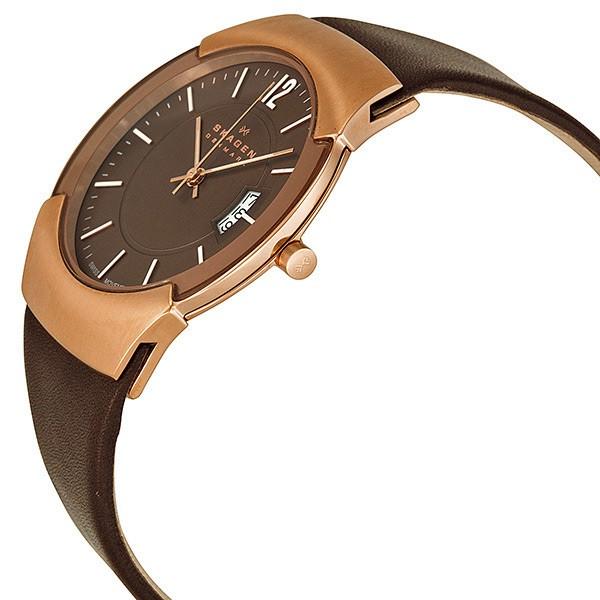 SKAGEN[スカーゲン] 981xlrld Brown Rose Gold leather band 981XLRLD ブラウン ダイアル　ブラウンレザーベルト アナログ クウォーツ mens メンズ 腕時計｜gifttime｜02