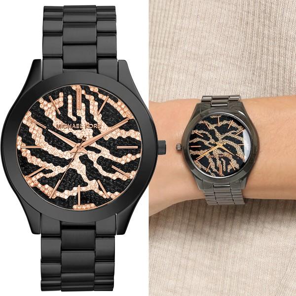 MK3316 Slim Runway Black Zebra スリムランウェイ ゼブラ ブラック レディース 腕時計 マイケルコース