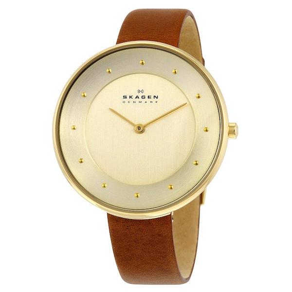 SKAGEN スカーゲン Gitte Leather SKW2138 gold leather ゴールド・ブラウンレザー レディース腕時計｜gifttime