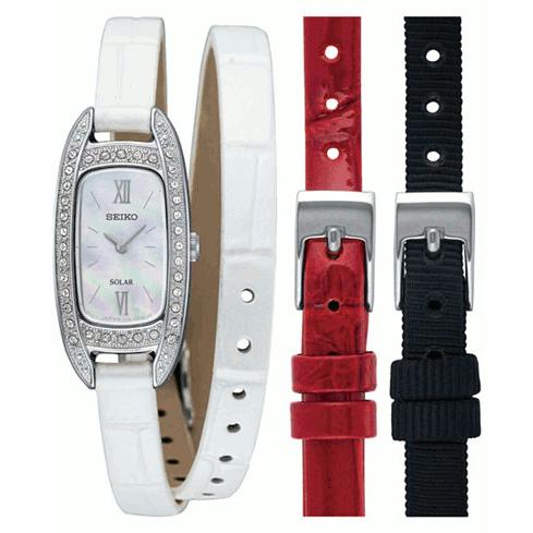 春夏新色 Seiko セイコー ソーラー 二十巻きブレスレット 3色のチェンジレザーベルト 海外モデル 逆輸入 シルバー 腕時計 レディース Sup391 国際ブランド Lespakigali Com