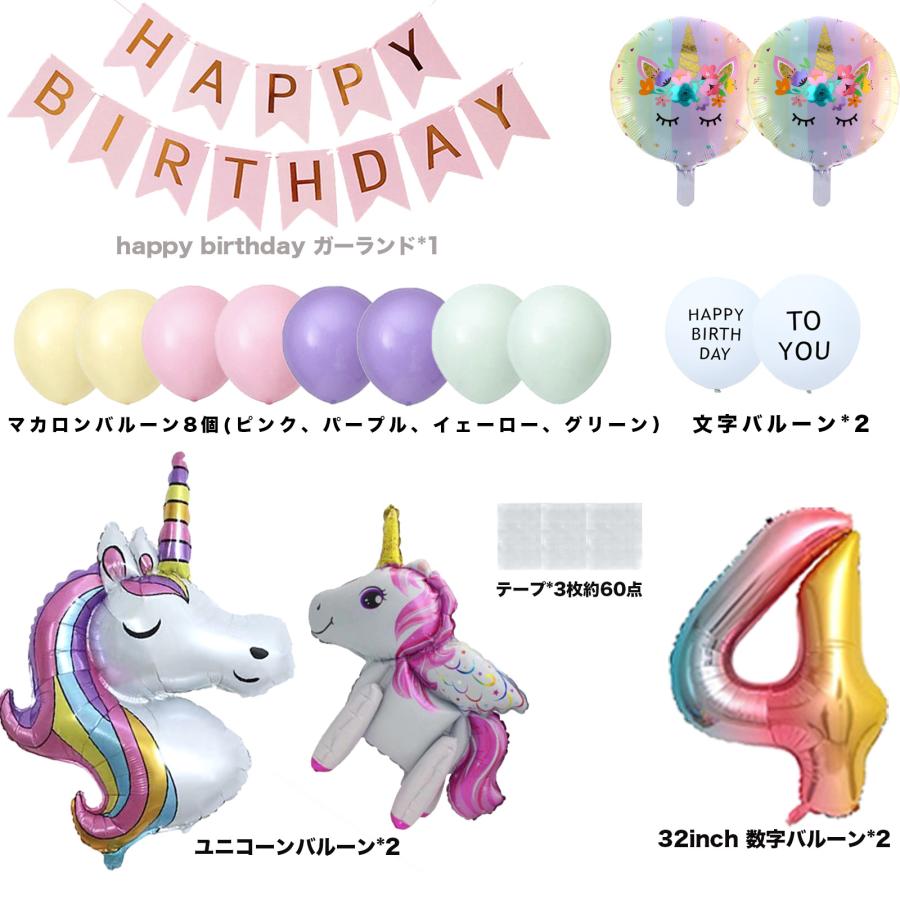 女の子 誕生日 飾り付け バルーン 3歳 4歳 5歳 6歳 ユニコーン 数字