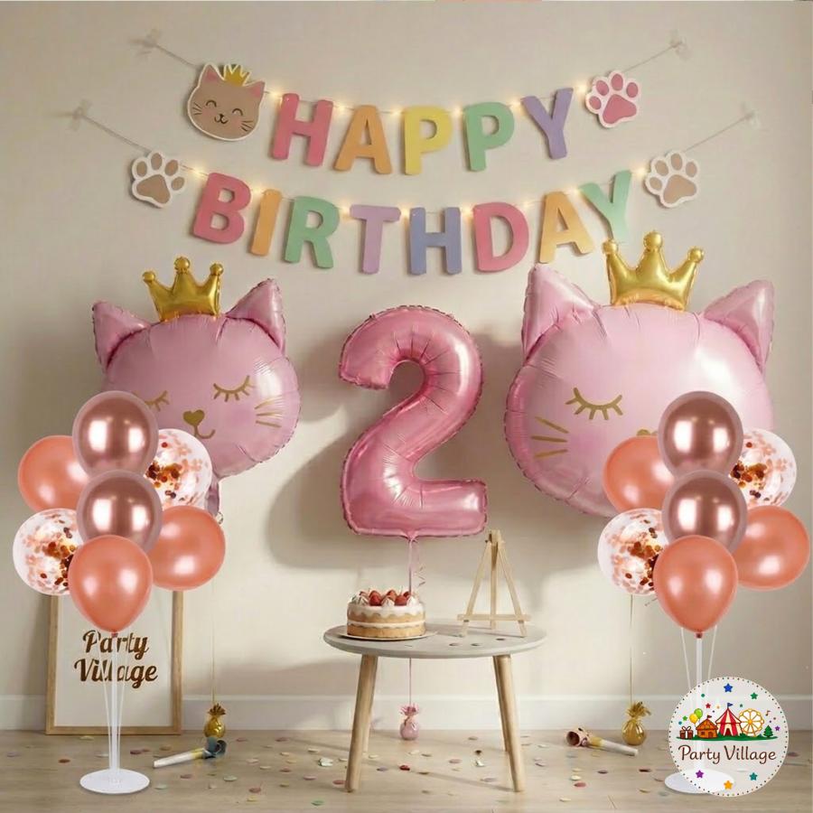 猫 誕生日 飾り付け 女の子 1歳 2歳 セット ナンバーバルーン 80cm