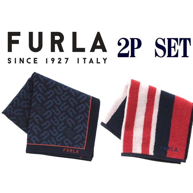 FURLA（フルラ） ハンカチ メンズ 紳士 ブランド 2枚セット プリント