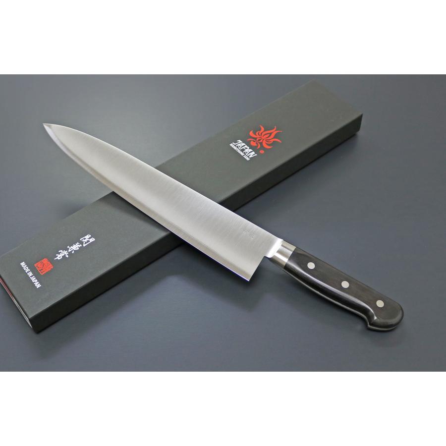 包丁 日本製 KC-127 関兼常 青鋼 本割込 口金付 牛刀 黒合板柄 270mm  