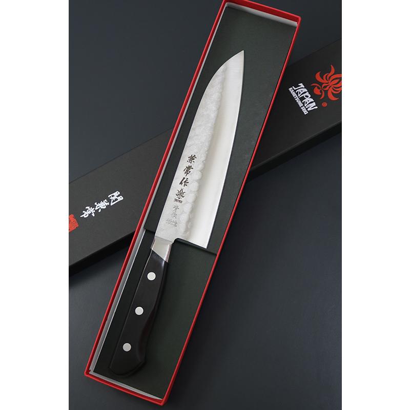 包丁 日本製 KC-921 関兼常作 青鋼 梨地口金付 黒合板柄 三徳