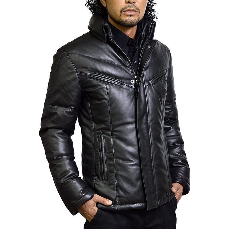 ダウンジャケット ライダース ジャケット メンズ 本革 ダウンコート
