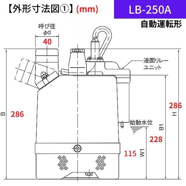 ツルミ 水中ハイスピンポンプ LB-250A 0.25kW 自動運転形 50Hz/60Hz 一般工事排水用 小型｜giga-ep｜05