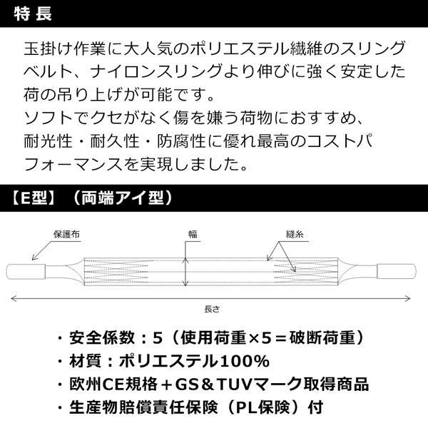 フリーク  CE ベルトスリング E型 両端アイ型 65303 玉掛けスリング 使用荷重800kg 幅25mm 長さ2m 入数1本｜giga-ep｜03