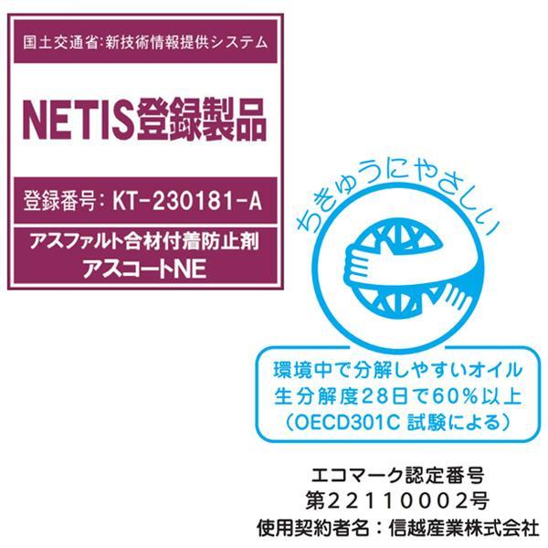 信越産業 アスコートNE アスファルト用付着防止剤 NETIS登録製品 エコ 