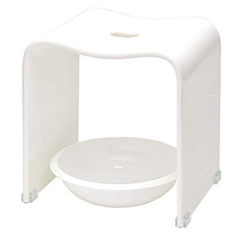 2021春の新作 Kuai アクリル バスチェア＆ボウルセット 高さ35cm 風呂 椅子 洗面器 セット Lサイズ（ホワイト） バスチェア