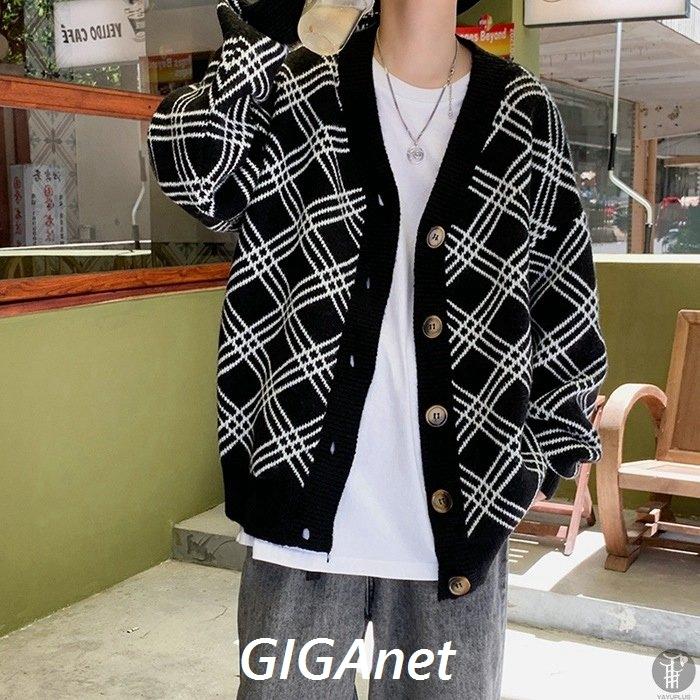 カーディガン メンズ ニット セーター 秋 冬 ｖネック ニットカーディガン ボタン チェック トップス メンズファッション おしゃれ