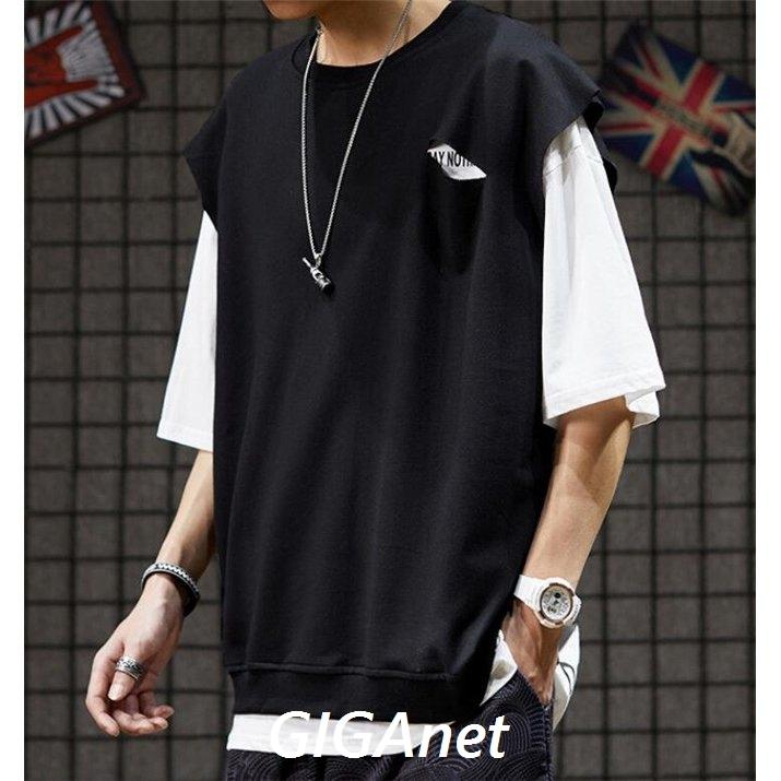 Tシャツ メンズ 半袖 夏 重ね着 個性的 トップス カジュアル ゆったり お兄系 登場
