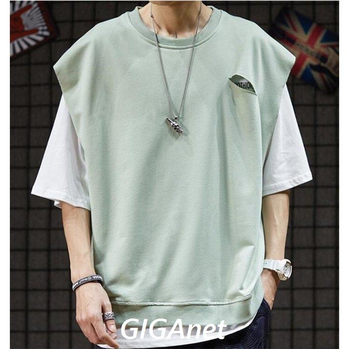 Tシャツ メンズ 半袖 夏 重ね着 個性的 トップス カジュアル ゆったり お兄系 登場