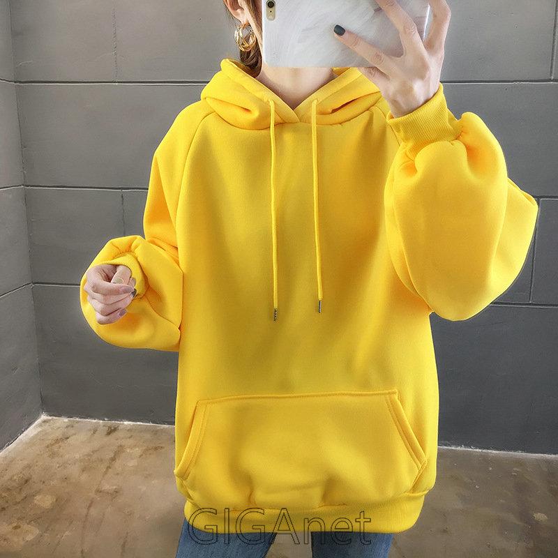 フード付きパーカー レディース 長袖 トップス ボリューム袖 無地 裏