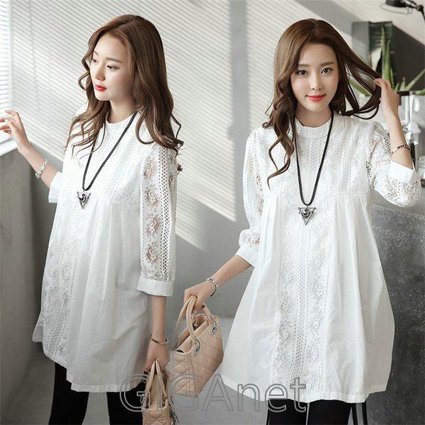 ブラウス レースチュニック チュニック 花柄 刺繍 レース 白 丸首 春 夏 ワンピース レディース 大人 可愛い
