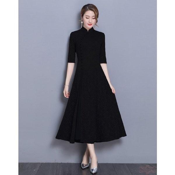 チャイナドレス風ワンピースレディースレースロング丈五分袖マキシワンピースチャイナドレスアオザイきれいめ結婚式パーティドレス大きいサイズ Gigrx Fvgxd017 Giganet 通販 Yahoo ショッピング