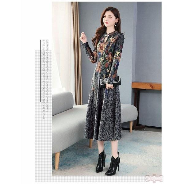 チャイナ風ワンピースレディースロング丈アオザイ風ワンピース長袖マキシワンピースチャイナドレスワンピース40代50代結婚式普段着厚手 Gigrx Ulitx153 Giganet 通販 Yahoo ショッピング
